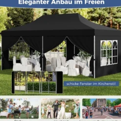 3 x 6 m Pavillon Faltpavillon mit 6 abnehmbaren Seitenwänden & Sandsäcke