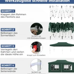 3 x 6 m Pavillon Faltpavillon mit 6 abnehmbaren Seitenwänden & Sandsäcke