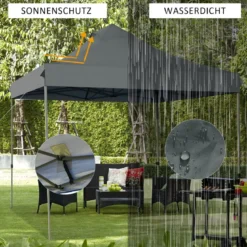 3 x 3 m Pavillon Faltpavillon wasserdicht stabil Winterfest Partyzelt mit Tragetasche auf Rollen Grau