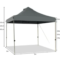 3 x 3 m Pavillon Faltpavillon wasserdicht stabil Winterfest Partyzelt mit Tragetasche auf Rollen Grau