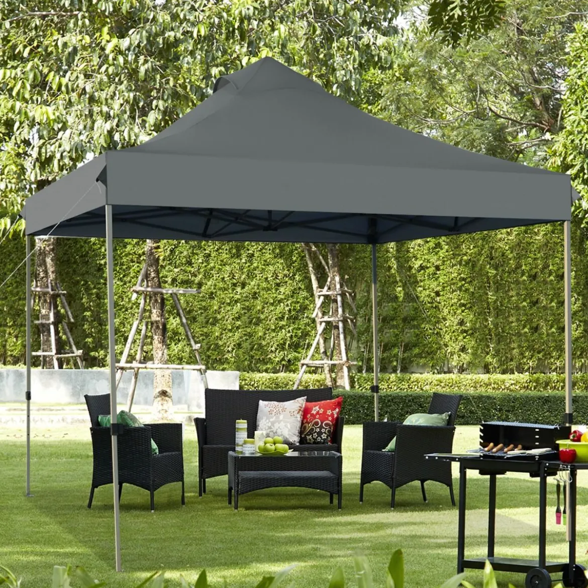 3 x 3 m Pavillon Faltpavillon wasserdicht stabil Winterfest Partyzelt mit Tragetasche auf Rollen Grau