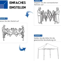 3 x 3 m Pavillon Faltpavillon wasserdicht stabil Winterfest Partyzelt mit Tragetasche auf Rollen Blau