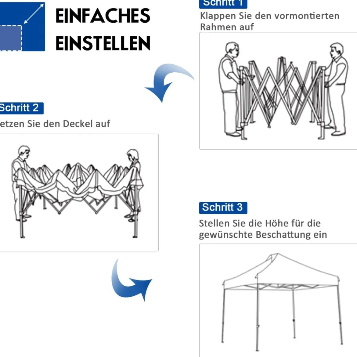 3 x 3 m Pavillon Faltpavillon wasserdicht stabil Winterfest Partyzelt mit Tragetasche auf Rollen Blau