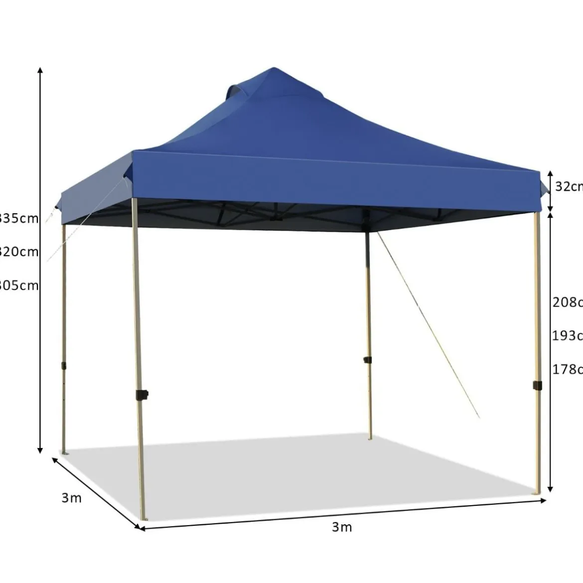 3 x 3 m Pavillon Faltpavillon wasserdicht stabil Winterfest Partyzelt mit Tragetasche auf Rollen Blau