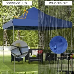 3 x 3 m Pavillon Faltpavillon wasserdicht stabil Winterfest Partyzelt mit Tragetasche auf Rollen Blau