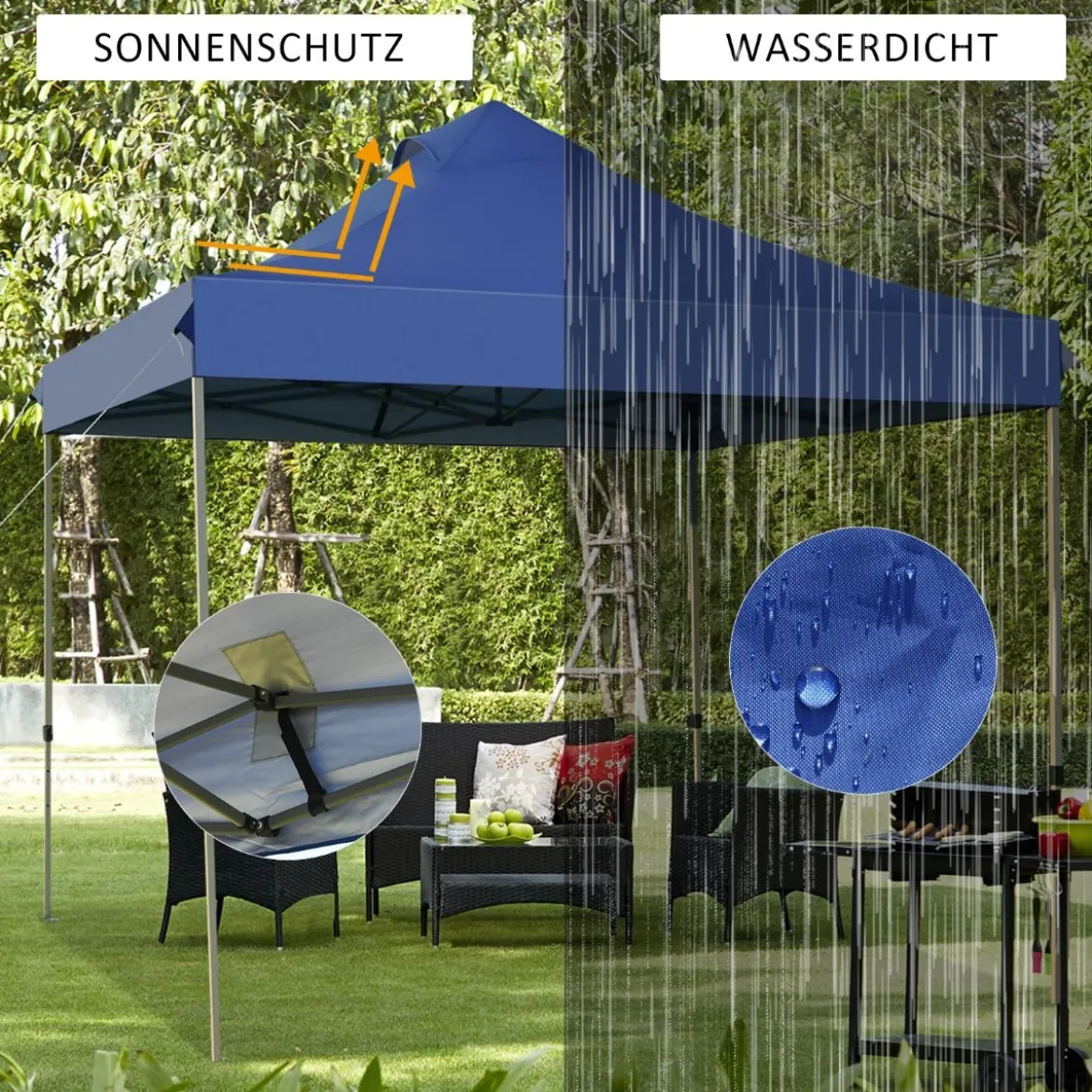 3 x 3 m Pavillon Faltpavillon wasserdicht stabil Winterfest Partyzelt mit Tragetasche auf Rollen Blau