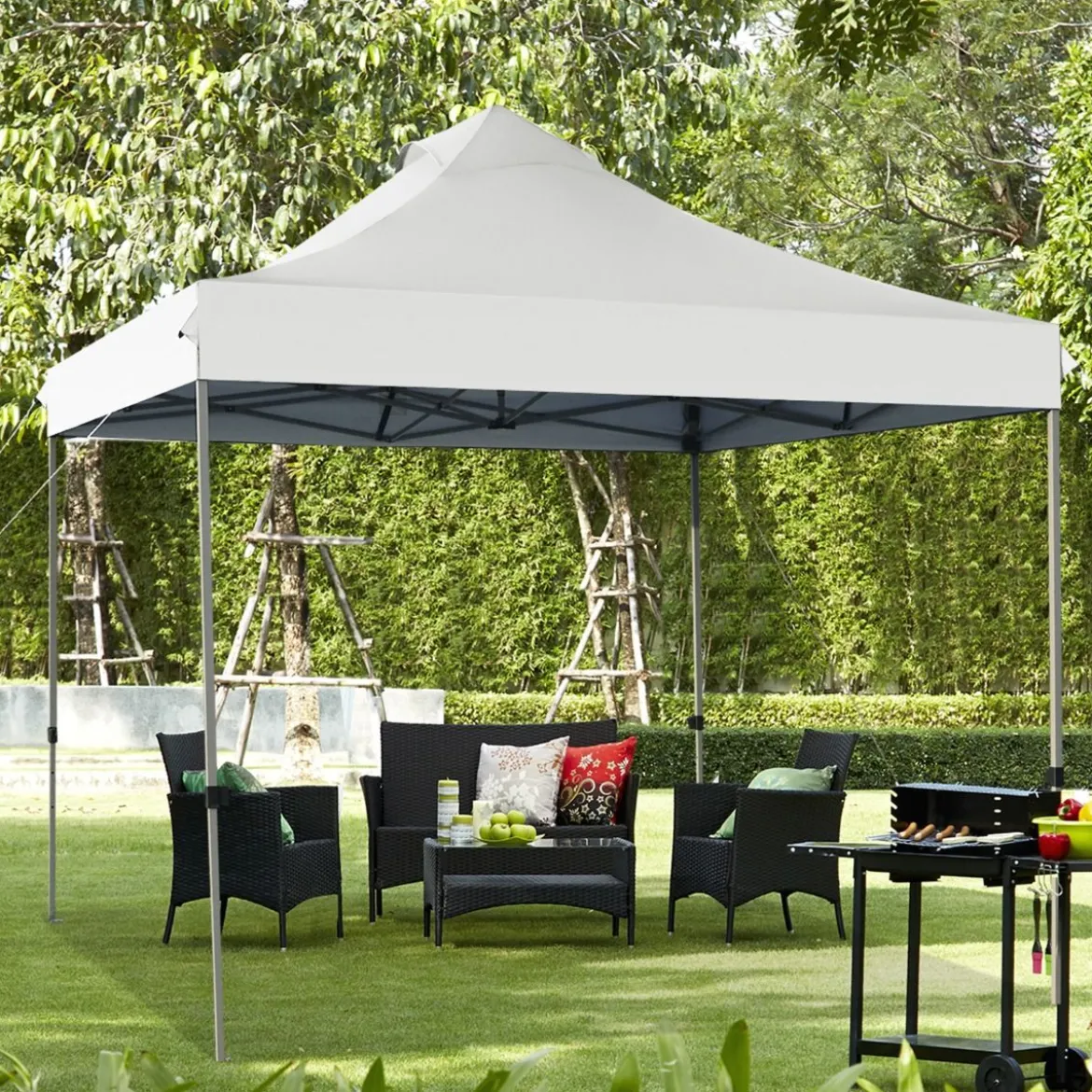 3 x 3 m Pavillon Faltpavillon wasserdicht stabil Winterfest Partyzelt mit Tragetasche auf Rollen Weiß