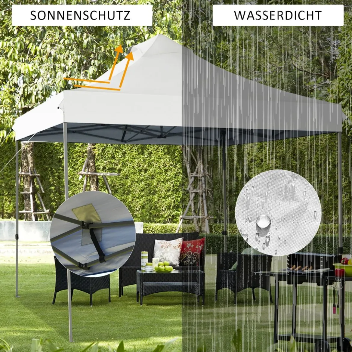 3 x 3 m Pavillon Faltpavillon wasserdicht stabil Winterfest Partyzelt mit Tragetasche auf Rollen Weiß