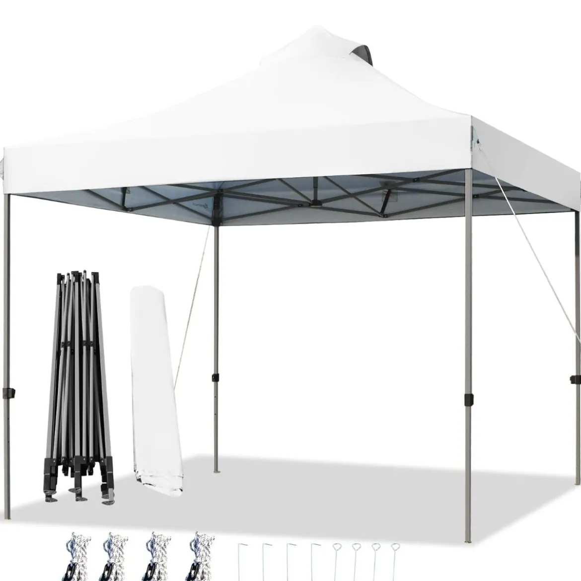 3 x 3 m Pavillon Faltpavillon wasserdicht stabil Winterfest Partyzelt mit Tragetasche auf Rollen Weiß