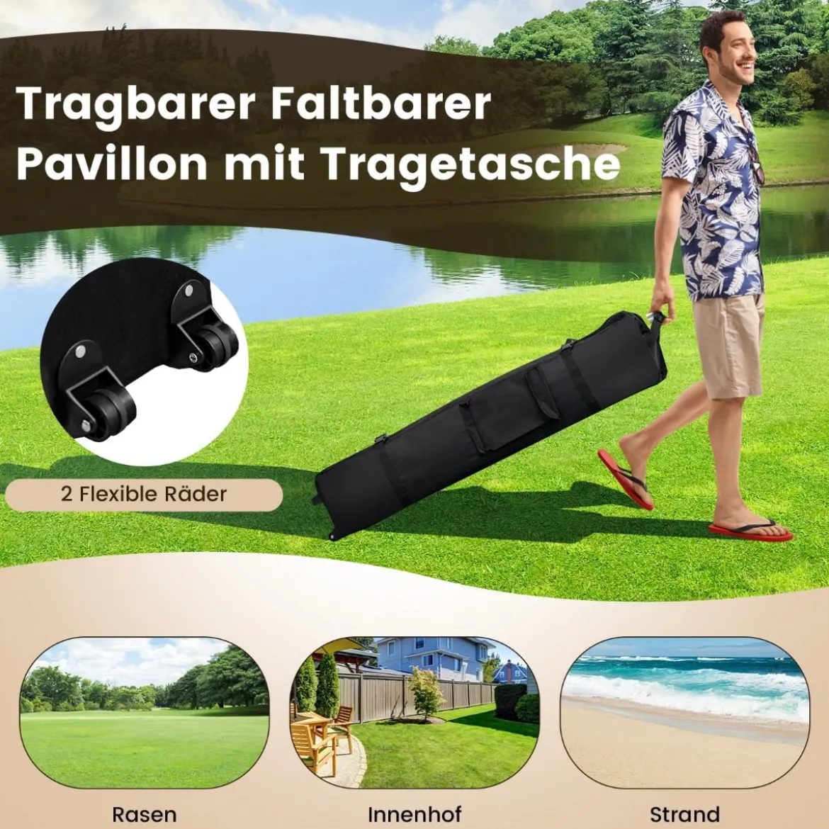 4 x 4 m Pavillon Gartenpavillon mit Netzseitenwänden UV-Schutz 50+ Khaki