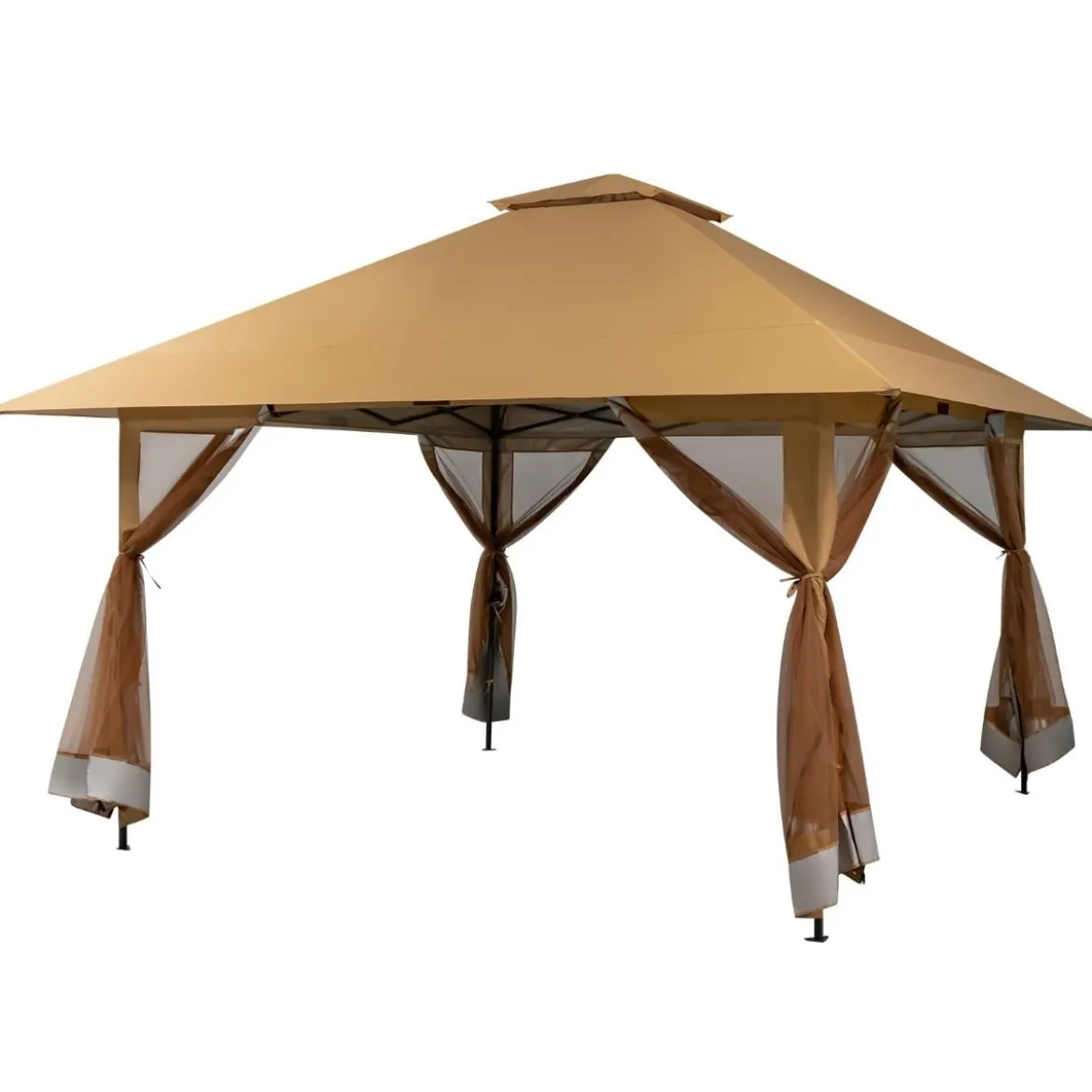 4 x 4 m Pavillon Gartenpavillon mit Netzseitenwänden UV-Schutz 50+ Khaki