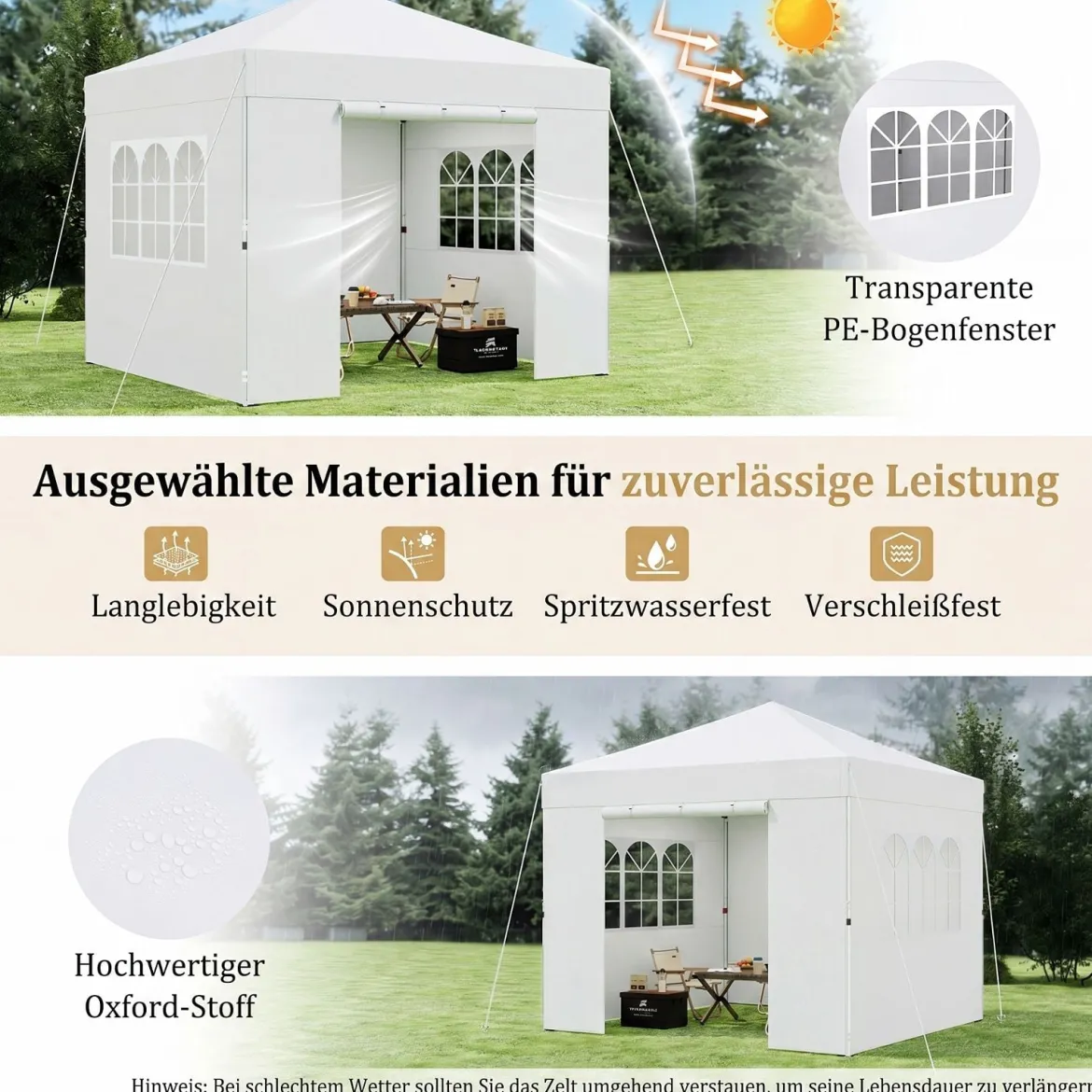 3 x 3m Pavillon Klappbar Wasserfester Gartenpavillon mit Abnehmbaren Seitenwänden Metallrahmen