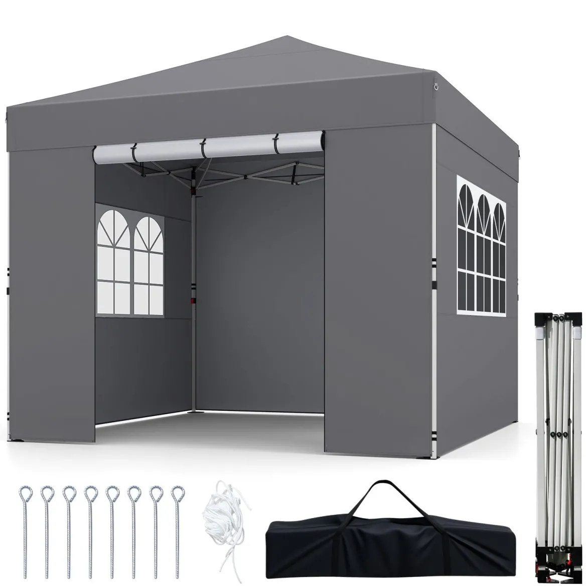 3 x 3m Pavillon Klappbar Wasserfester Gartenpavillon mit Abnehmbaren Seitenwänden Metallrahmen