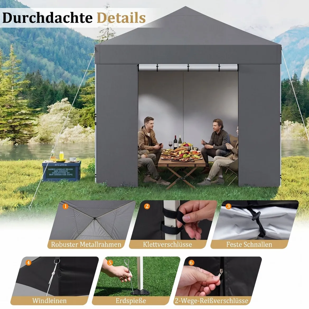3 x 3m Pavillon Klappbar Wasserfester Gartenpavillon mit Abnehmbaren Seitenwänden Metallrahmen