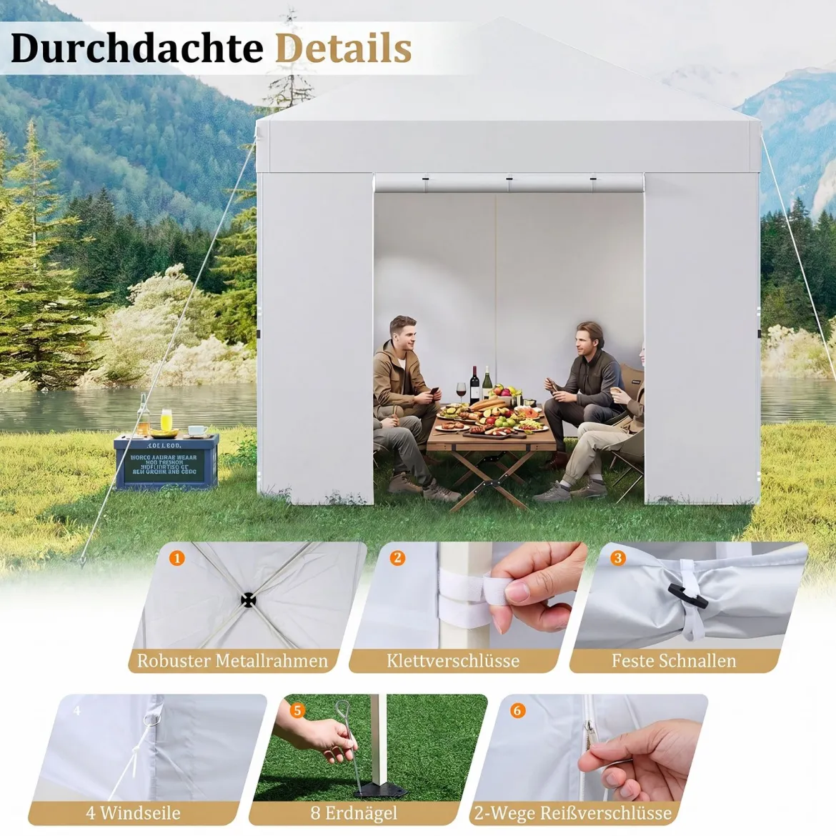3 x 3m Pavillon Klappbar Wasserfester Gartenpavillon mit Abnehmbaren Seitenwänden Metallrahmen