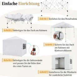3 x 3m Pavillon Klappbar Wasserfester Gartenpavillon mit Abnehmbaren Seitenwänden Metallrahmen