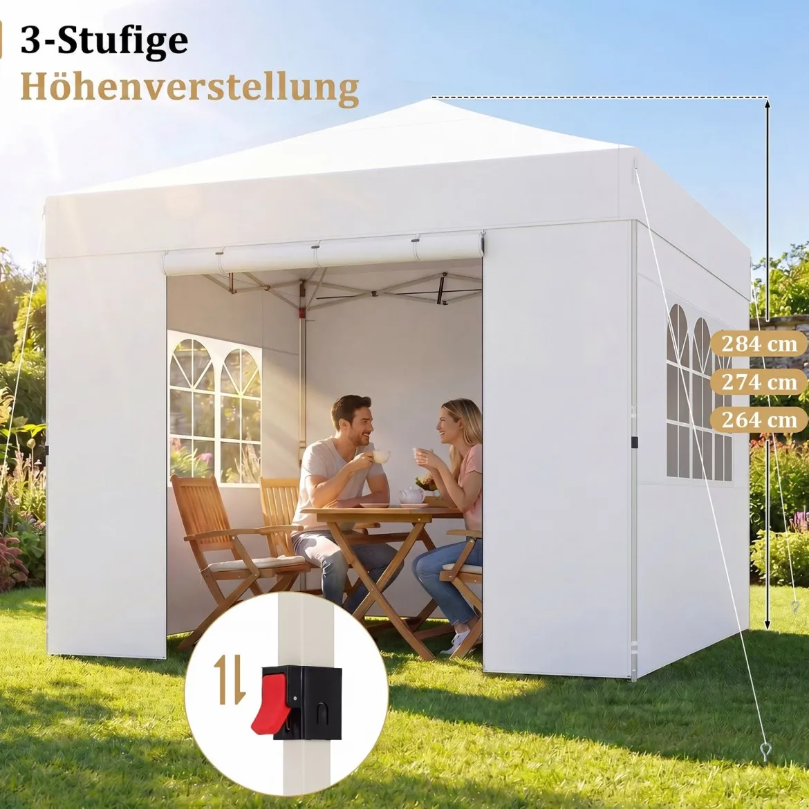 3 x 3m Pavillon Klappbar Wasserfester Gartenpavillon mit Abnehmbaren Seitenwänden Metallrahmen