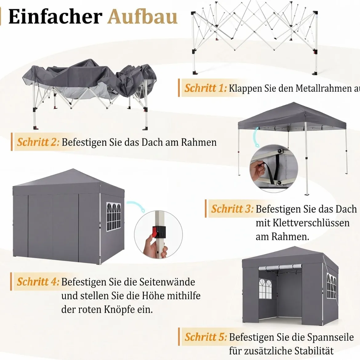 3 x 3m Pavillon Klappbar Wasserfester Gartenpavillon mit Abnehmbaren Seitenwänden Metallrahmen