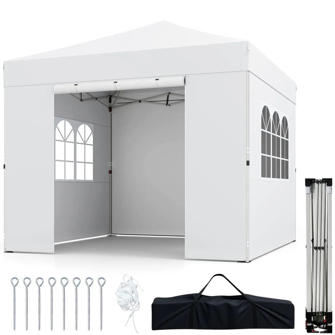 3 x 3m Pavillon Klappbar Wasserfester Gartenpavillon mit Abnehmbaren Seitenwänden Metallrahmen