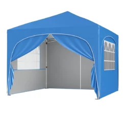 3 x 3 M Pavillon mit 4 abnehmbaren Seitenwänden Gartenzelt inkl. Rolltasche 8 Heringe 4 Anker Blau