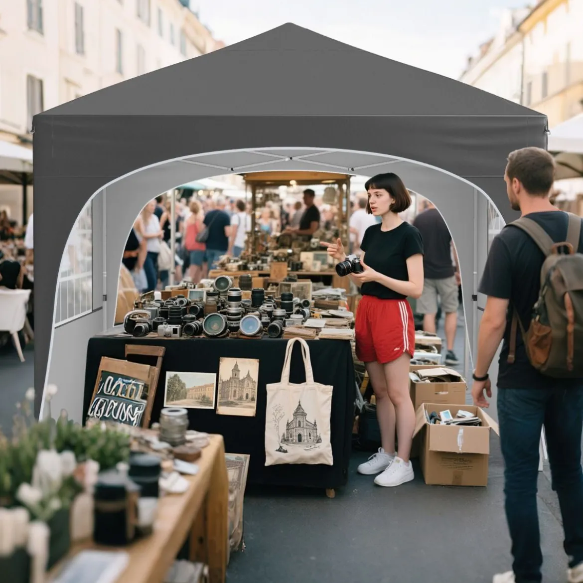 3 x 3 M Pavillon mit 4 Abnehmbaren Seitenwänden Gartenzelt inkl. Rolltasche 8 Heringe 4 Anker Grau