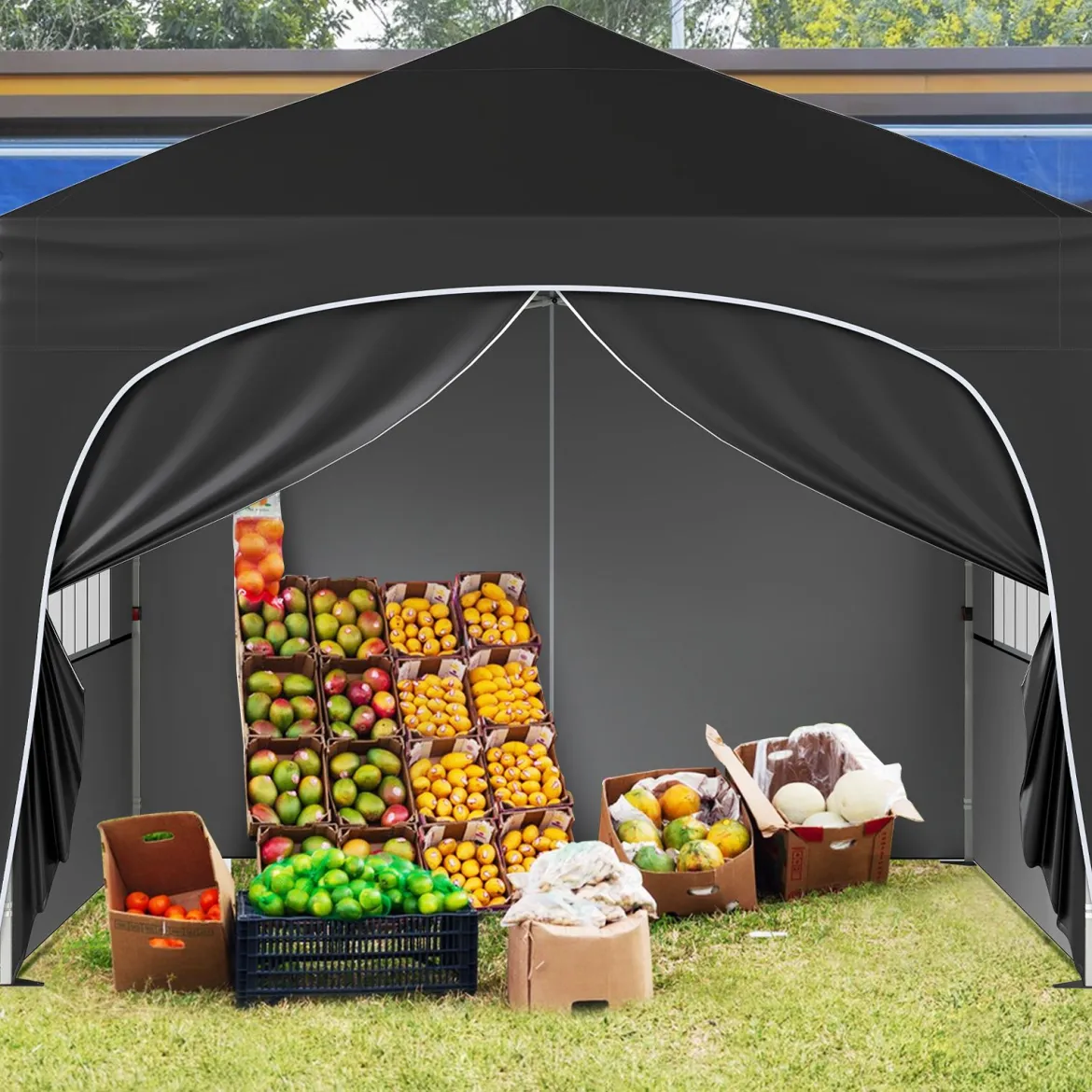 3 x 3 M Pavillon mit 4 abnehmbaren Seitenwänden Gartenzelt inkl. Rolltasche 8 Heringe 4 Anker Schwarz