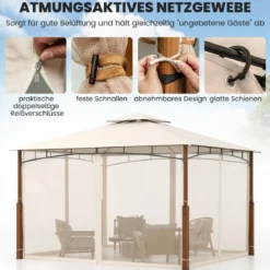 3,6 x 3 m Pavillon mit Doppeldach & Moskitonetz Wasserdichtes Partyzelt Gartenpavillon