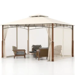 3,6 x 3 m Pavillon mit Doppeldach & Moskitonetz Wasserdichtes Partyzelt Gartenpavillon