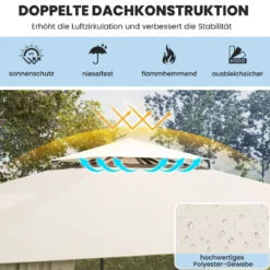 3,6 x 3 m Pavillon mit Doppeldach & Moskitonetz Wasserdichtes Partyzelt Gartenpavillon