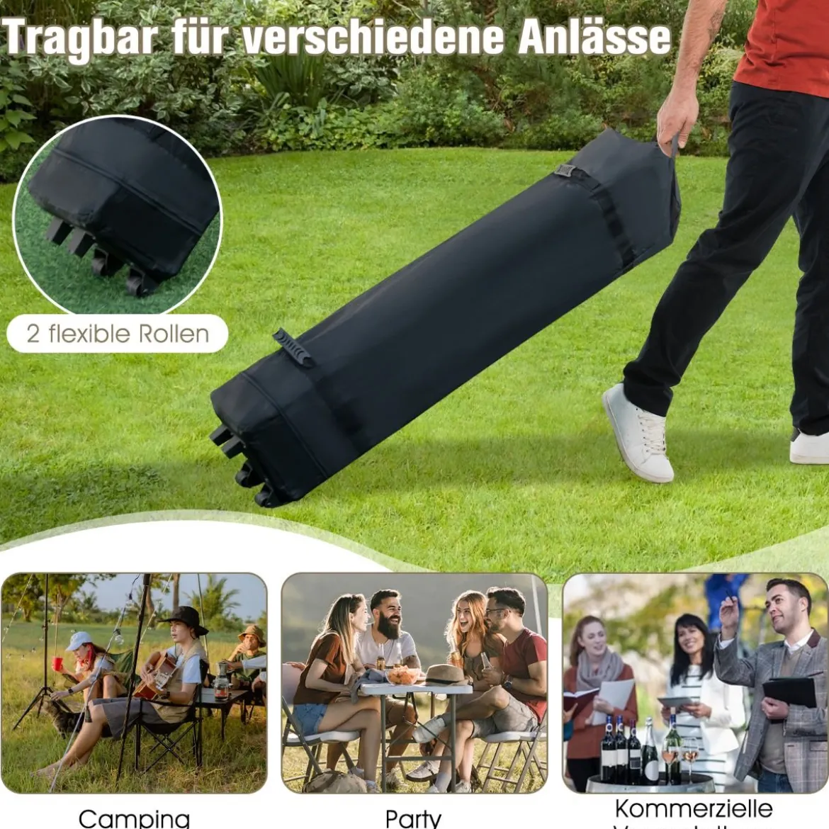 3,6 x 3,6 m Pavillon mit Moskitonetz und Doppeldach UV-Schutz 50+ Faltpavillon Khaki