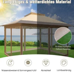 3,6 x 3,6 m Pavillon mit Moskitonetz und Doppeldach UV-Schutz 50+ Faltpavillon Khaki