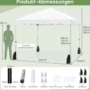3 x 3 m Pavillon mit Rolltasche Wasserdichter Faltpavillon inkl. 4 Windseile Gartenzelt Weiß