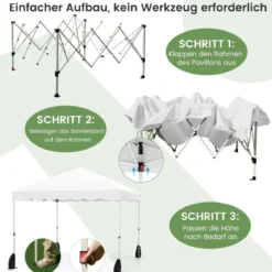 3 x 3 m Pavillon mit Rolltasche Wasserdichter Faltpavillon inkl. 4 Windseile Gartenzelt Weiß