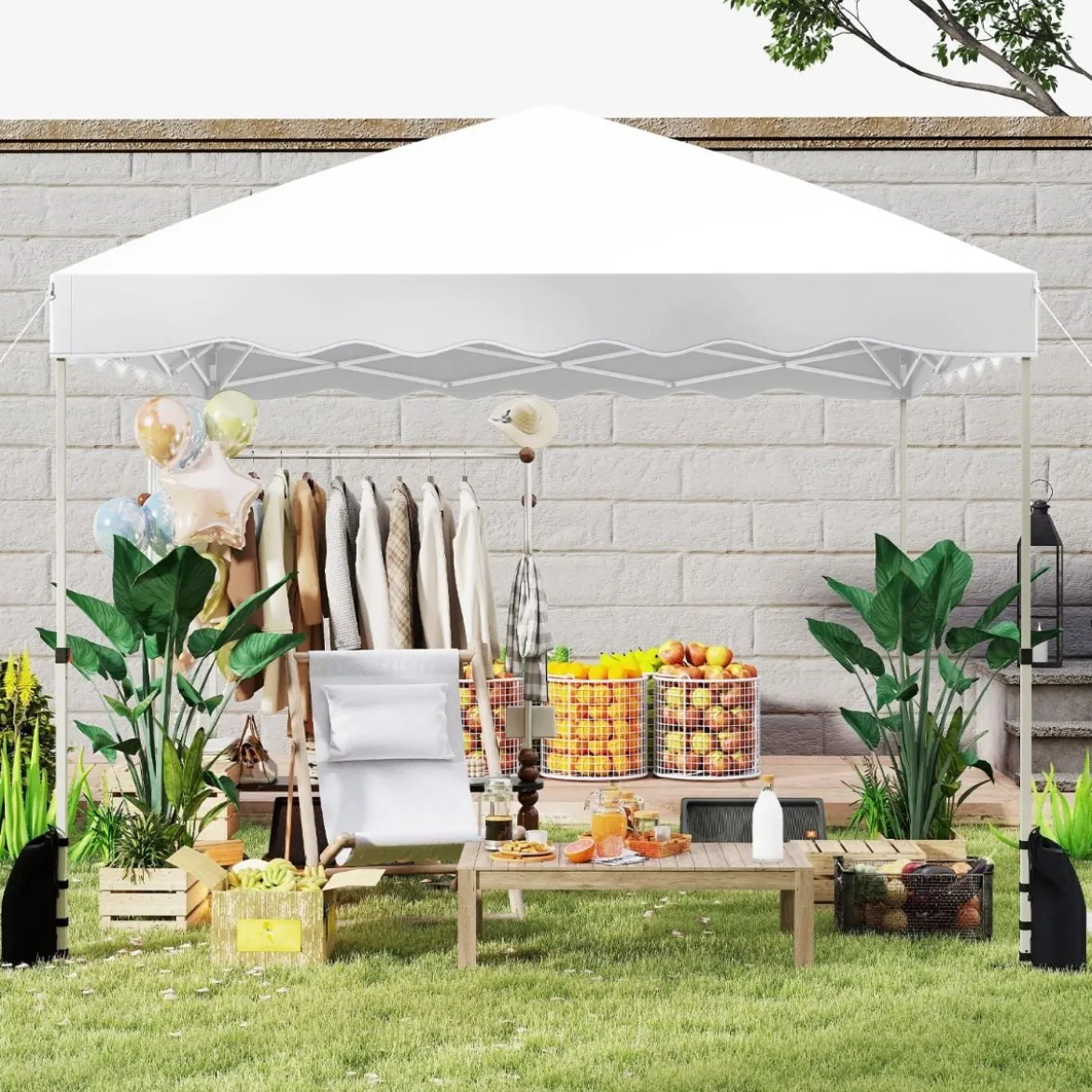 3 x 3 m Pavillon mit Rolltasche Wasserdichter Faltpavillon inkl. 4 Windseile Gartenzelt Weiß