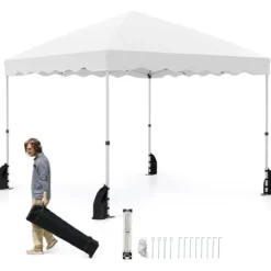 3 x 3 m Pavillon mit Rolltasche Wasserdichter Faltpavillon inkl. 4 Windseile Gartenzelt Weiß