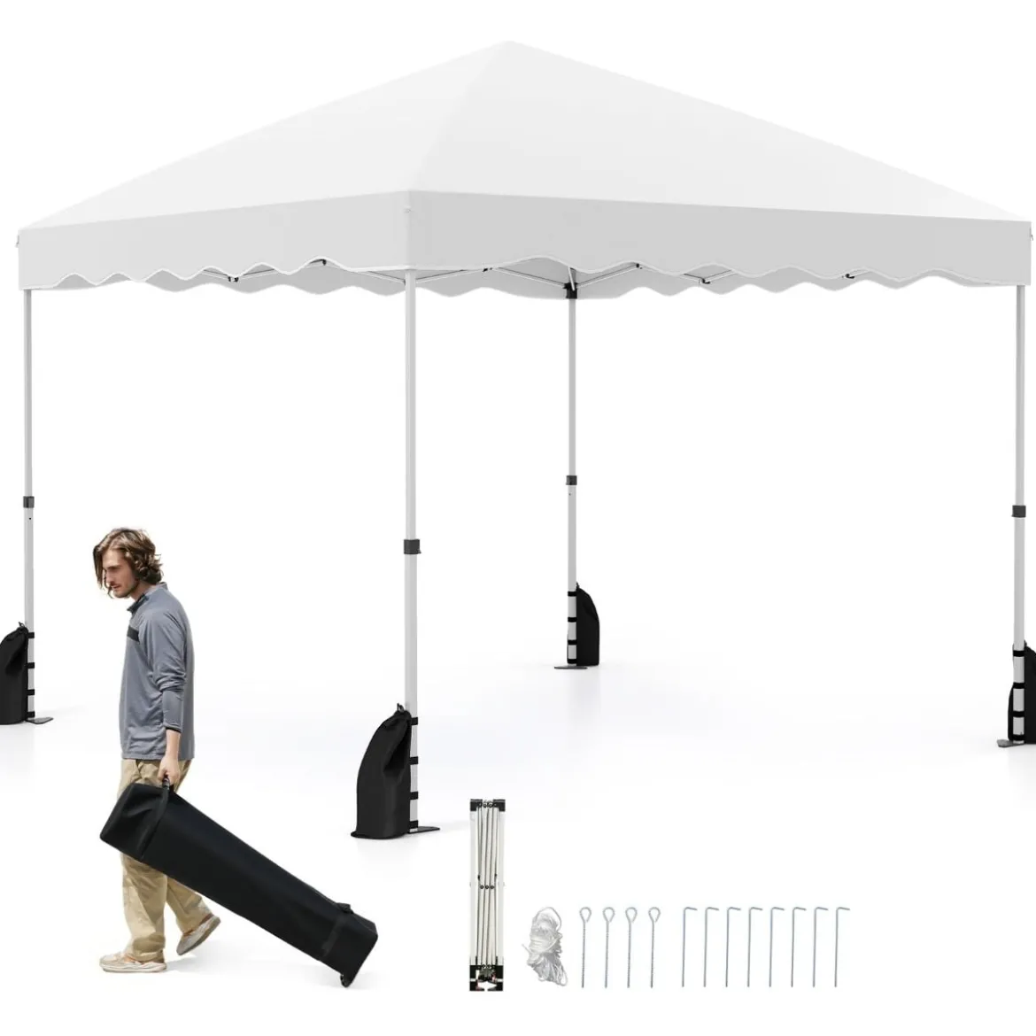 3 x 3 m Pavillon mit Rolltasche Wasserdichter Faltpavillon inkl. 4 Windseile Gartenzelt Weiß