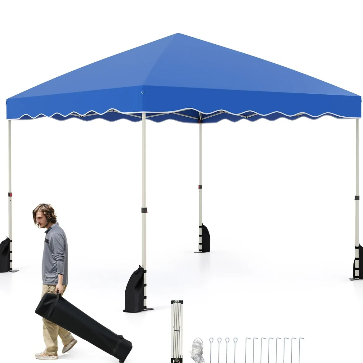 3 x 3 m Pavillon Wasserdichter Faltpavillon mit Rolltasche Winterfestes Gartenzelt Gartenpavillon Blau