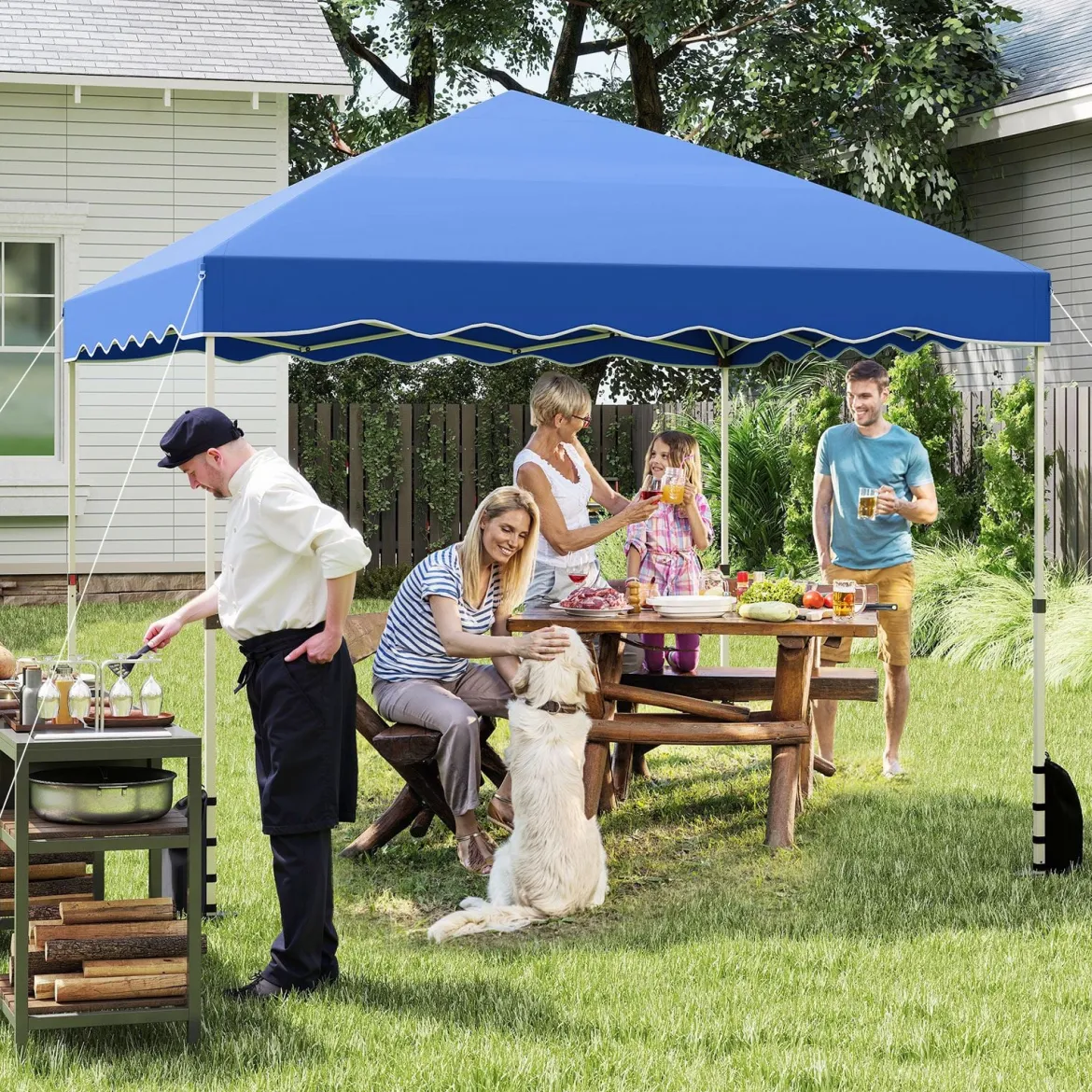 3 x 3 m Pavillon Wasserdichter Faltpavillon mit Rolltasche Winterfestes Gartenzelt Gartenpavillon Blau