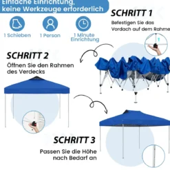 3 x 3 m Pavillon Wasserdichter Faltpavillon UV-Schutz 50+ Partyzelt Faltzelt Gartenpavillon Blau