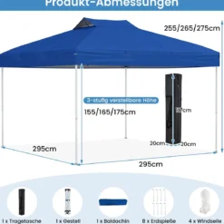 3 x 3 m Pavillon Wasserdichter Faltpavillon UV-Schutz 50+ Partyzelt Faltzelt Gartenpavillon Blau