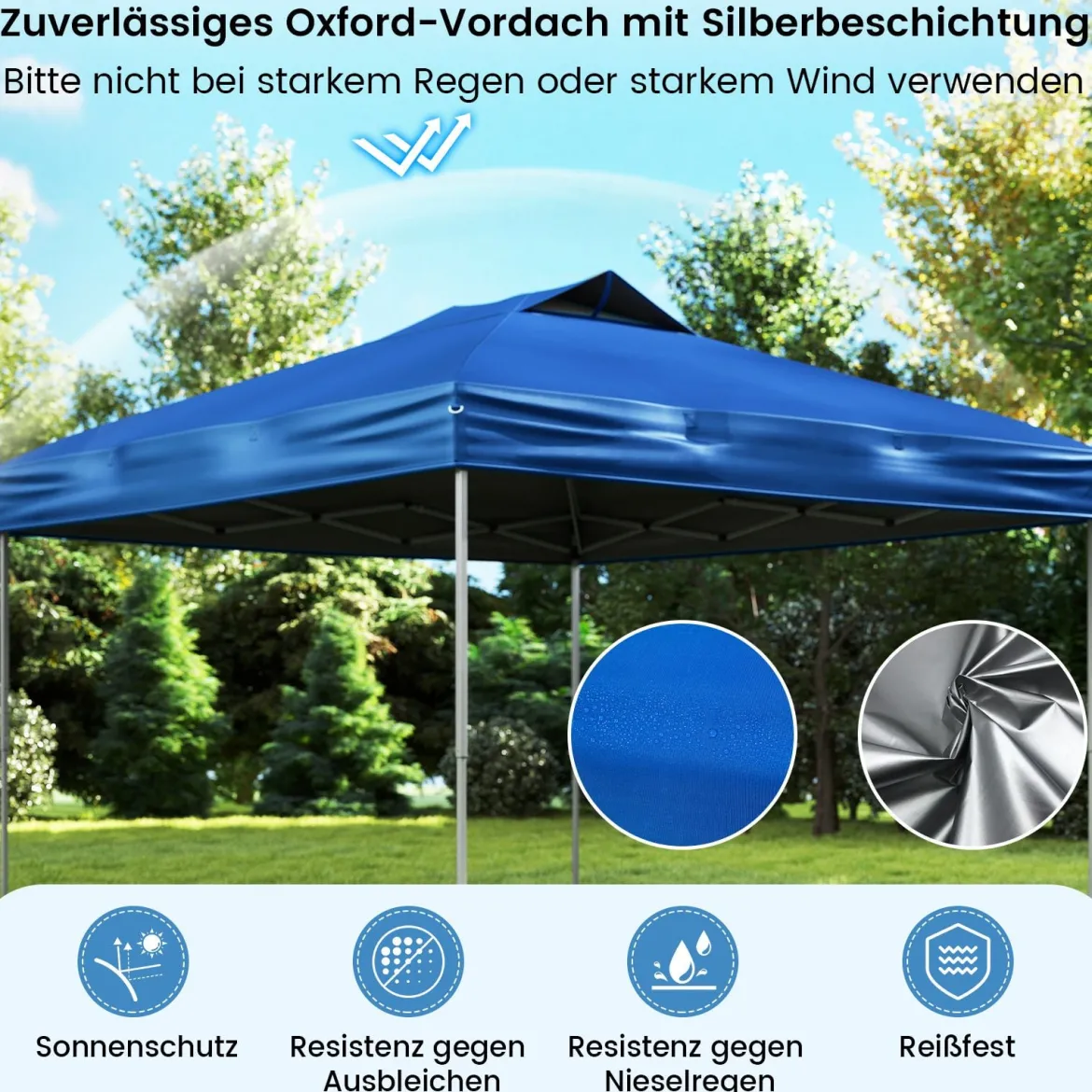 3 x 3 m Pavillon Wasserdichter Faltpavillon UV-Schutz 50+ Partyzelt Faltzelt Gartenpavillon Blau