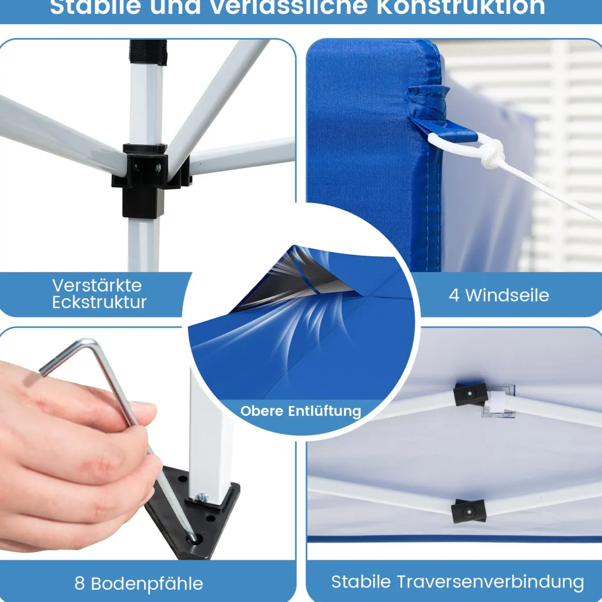 3 x 3 m Pavillon Wasserdichter Faltpavillon UV-Schutz 50+ Partyzelt Faltzelt Gartenpavillon Blau