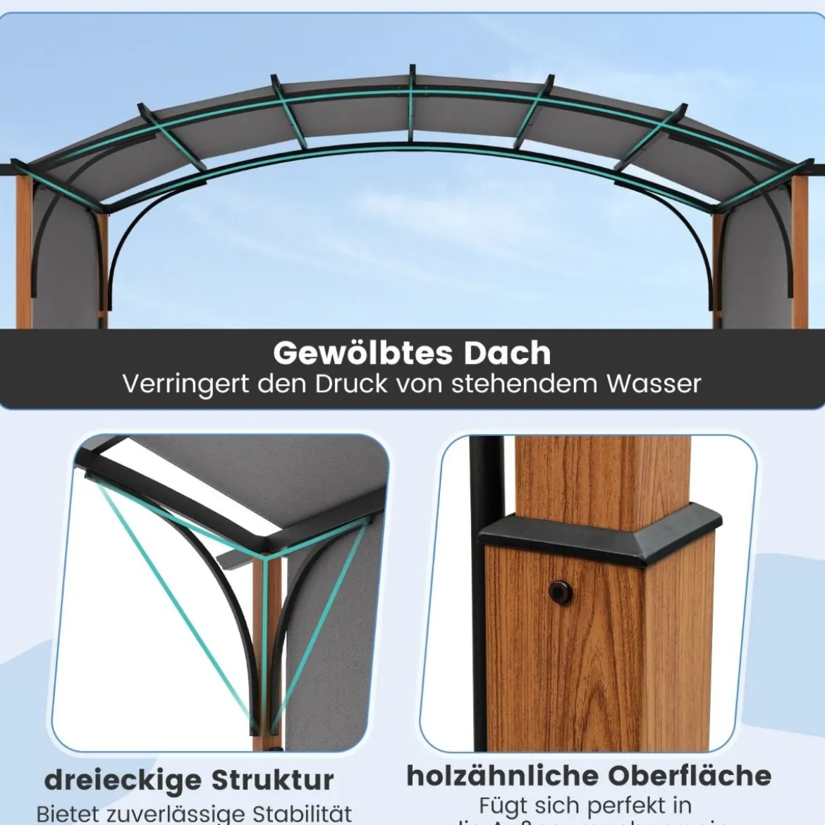 3,6 x 3 m Pergola mit Ausziehbarem Dach Wasserdichter Stabiler Winterfester Pavillon