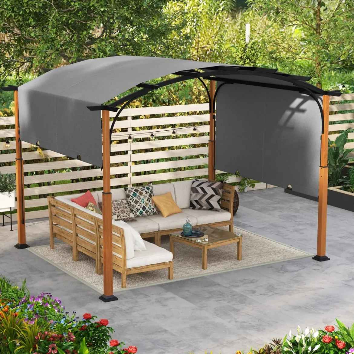 3,6 x 3 m Pergola mit Ausziehbarem Dach Wasserdichter Stabiler Winterfester Pavillon
