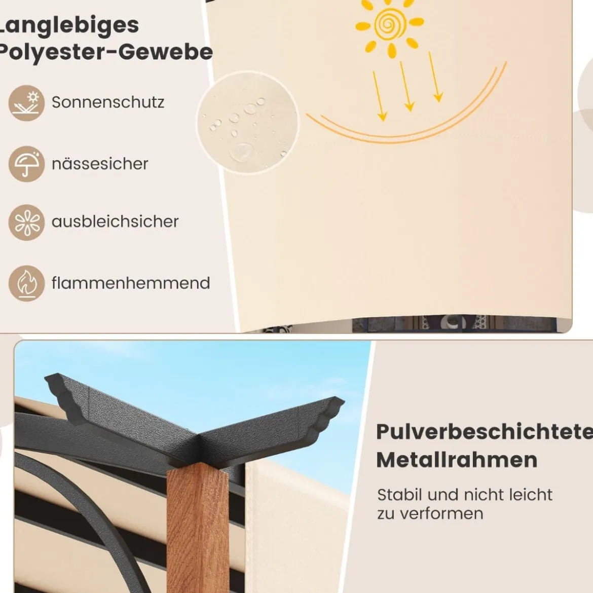 3,6 x 3 m Pergola mit Ausziehbarem Dach Wasserdichter Stabiler Winterfester Pavillon