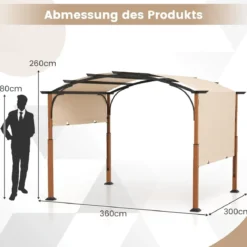 3,6 x 3 m Pergola mit Ausziehbarem Dach Wasserdichter Stabiler Winterfester Pavillon