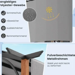 3,6 x 3 m Pergola mit Ausziehbarem Dach Wasserdichter Stabiler Winterfester Pavillon