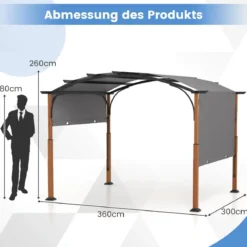 3,6 x 3 m Pergola mit Ausziehbarem Dach Wasserdichter Stabiler Winterfester Pavillon