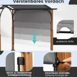3,6 x 3 m Pergola mit Ausziehbarem Dach Wasserdichter Stabiler Winterfester Pavillon