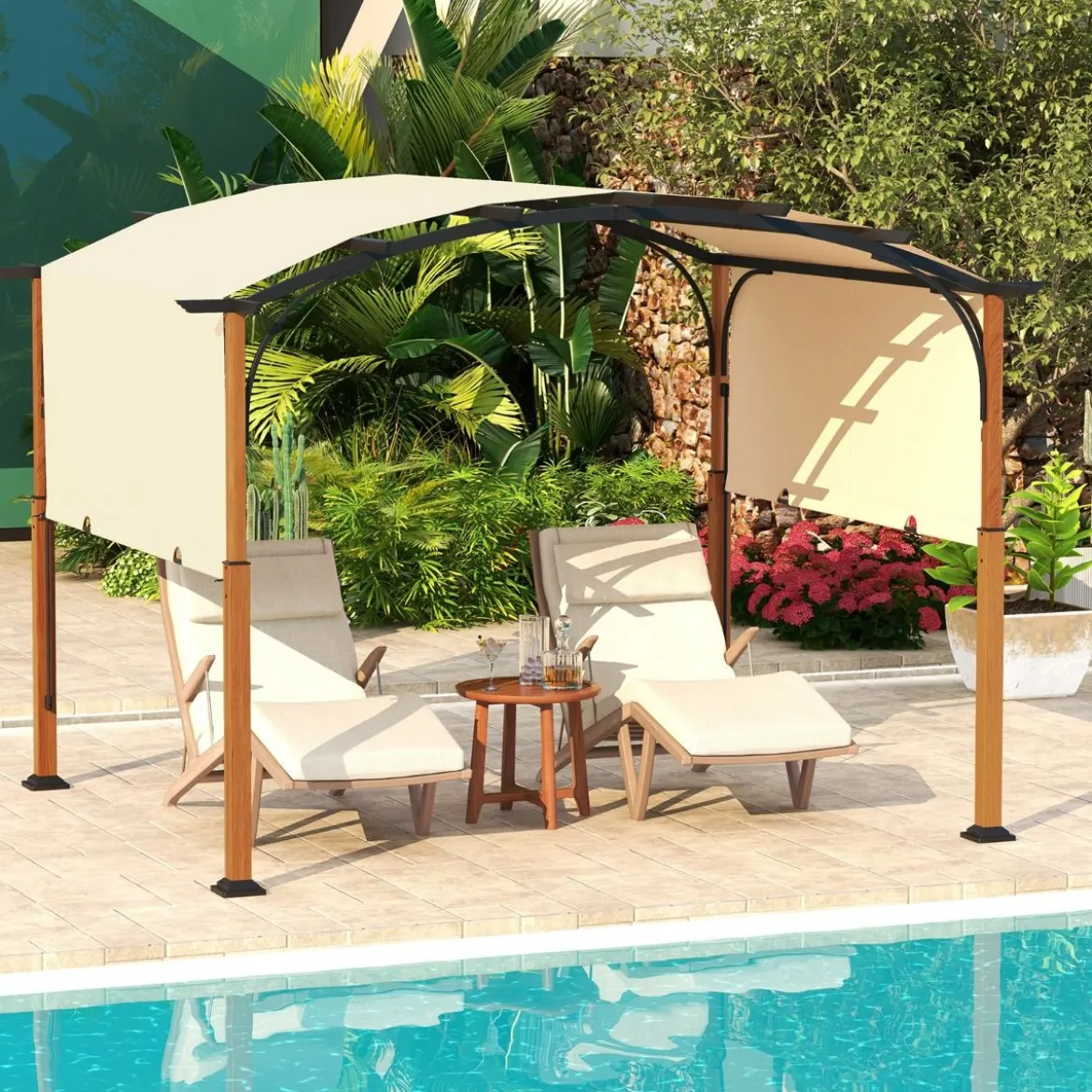 3,6 x 3 m Pergola mit Ausziehbarem Dach Wasserdichter Stabiler Winterfester Pavillon